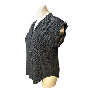 JACHS Girlfriend Women’s XXL Black Heart Print Button Front Blouse Rayon NWT